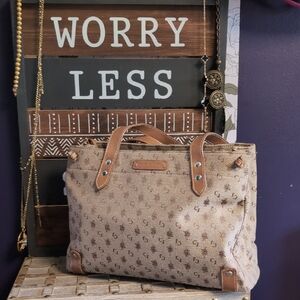 Caribbean Joe Beige & Brown Logo Canvas Tote